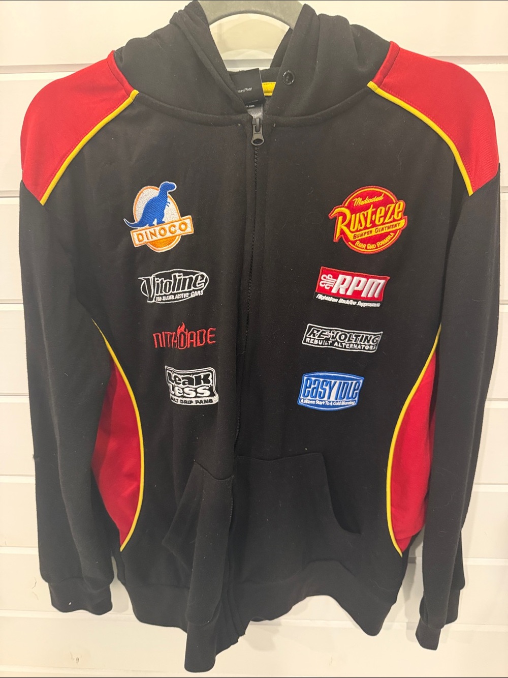 Lighting McQueen Rust-eze Black & Red Racing Hoodie with Patch Logos XS